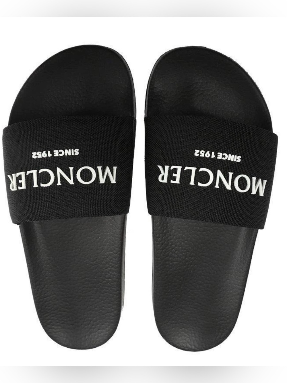 NEW MONCLER BLACK BASILE X RAISED LOGO RUBBER SLIDE SANDALS UNISEX 40